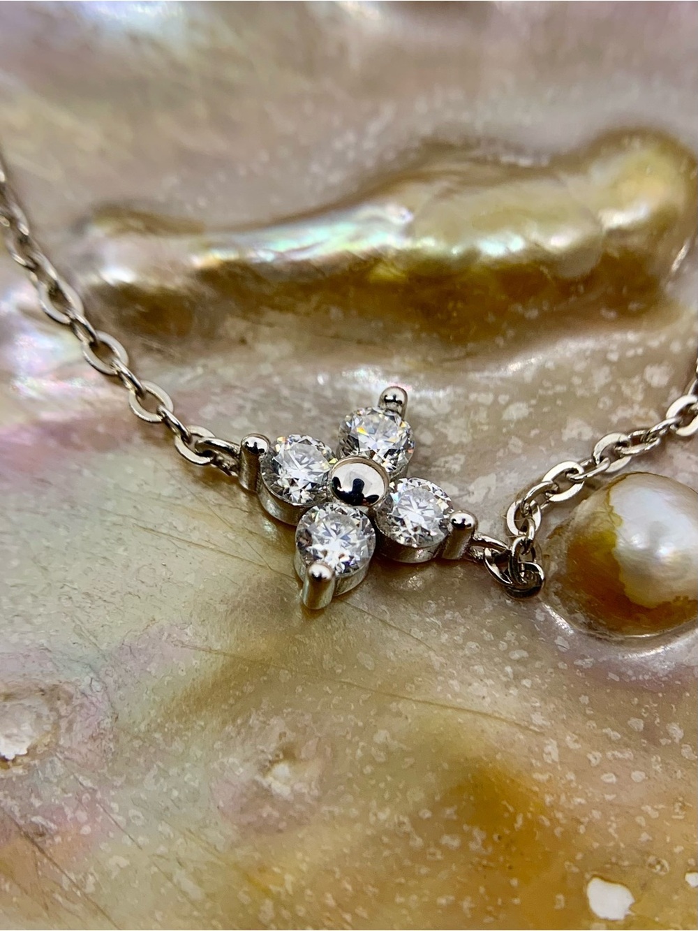 Moissanite Bracelet Adjustable Sterling Silver 926 Floral Clover Bracelet - Picture 6 of 9